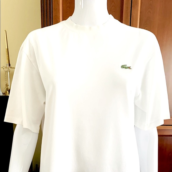 Lacoste Vintage White 100% Cotton Crew Neck Tshirt with Green Crocodile logo - Picture 3 of 5